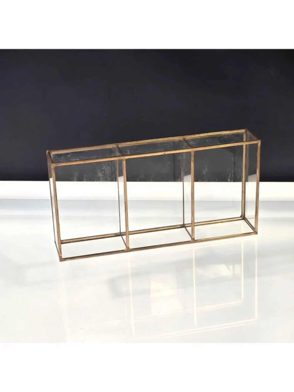3 Section Organizer Brass & Glass Cosmetic Makeup Lipstick Jewelry Holder